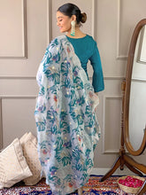 Women's Blue Viscose Chanderi Embroidered Straight Kurta Pant With Dupatta-MDC-D468-BLUE